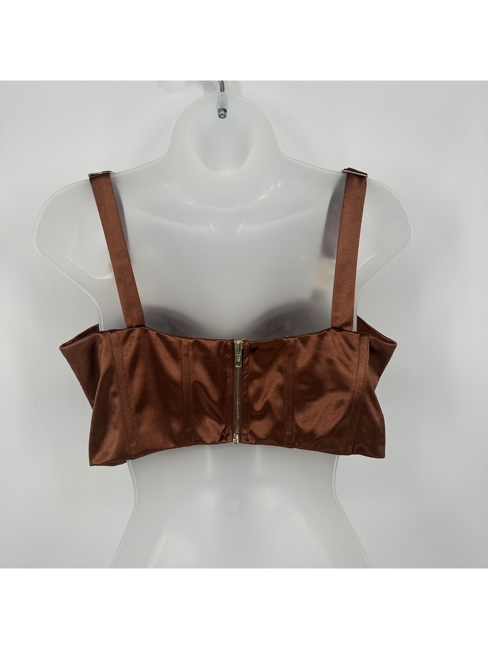 Princess Polly Brown Satin Bustier Corset Crop Top - Picture 2 of 11